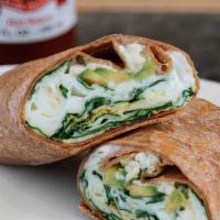 Jenna'S Wrap · Egg whites, avocado, feta cheese, and grilled spinach in a wheat tortilla. Served with your ...