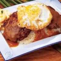 Loco Moco · Two homemade beef patties, two fried eggs, covered in brown gravy served along with sides of...