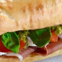 Prosciutto Admiral · Prosciutto, Mozzarella, Tomato, Roasted Red Peppers, Basil, Balsamic Glaze.