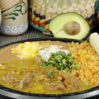 Chile Verde Plate · Pork chunks & green chile.