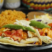 Two Fish Or Shrimp Tacos (Soft) · We do NOT include Avocado for TO GO order plates, Because Avocado turns black. You can alway...