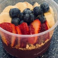 Original Acai Bowl (16Oz) · Organic acai sorbet, Granola, Bananas, Strawberries, Blueberries, Honey Drizzle