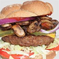 #11 Beyond Fun Burger · 100% Vegan featuring non-dairy cheese, lettuce, tomato, onion, pickles, ketchup, and plant-b...