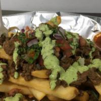 Fuegos Fries (Sides) · Fries with choice of meat, cheese, pico de gallo, sour cream, and choice of salsa.