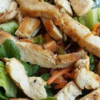 Chinese Chicken · Romaine & iceberg lettuce, tomato, onions, carrots, peanuts, cabbage, cilantro, chicken, and...