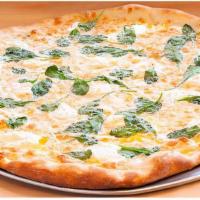 White Pizza · All natural mozzarella & whipped ricotta cheese, fresh spinach & garlic, aromatic olive oil,...