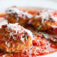 Melt-In-Mouth Meatballs · Delicious meatballs prepared in house, tomato compote sauce, grated parmesan reggiano & asia...