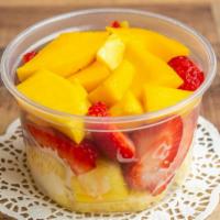 Fresh Fruit Salad (Seasonal) · Served fresh dally (get your daily fruit) pineapple & strawberry.