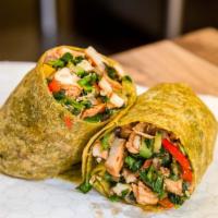 The Napoleon Burrito · Grilled chicken breast with grilled onions, colorful bell peppers, mushrooms, zucchini, spin...
