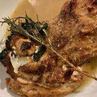 Roasted Chicken · organic half chicken, mustard cream, garlic-rosemary au jus
with sautéed kale