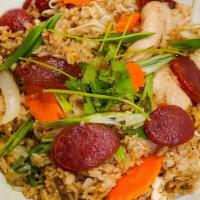 Hong Kong Fried Rice · Jasmine Rice, Egg, Chinese Sausage, Chicken, Bean Sprouts, Carrots, White Onions, Green Onio...