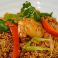 Nasi Goreng · Jasmine rice, egg, carrots, Thai chili, chili jam, white onions, bell pepper, cabbage, green...