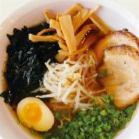 Shoyu Ramen · Soy sauce base, seafood broth, chashu, green onion, bean sprouts, bamboo shoot, wakame seawe...