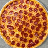Pepperoni Party Pizza · Pepperoni and mozzarella cheese baked on a hand-tossed dough