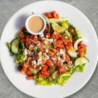 Greater Garden Salad · (Vegetarian) Romaine lettuce, salami, black olives, pepperoncinis, cherry tomatoes, cucumber...