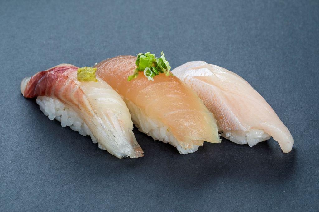 Shiromi Trio Sushi (3 Pcs) · Snapper, Albacore, Yellowtail