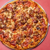 Meat Lovers · Pizza Sauce, Mozzarella Cheese, Pepperoni, Canadian Bacon, Meatball, Sausage & Bacon.