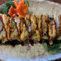 Godzilla Roll · Shrimp tempura, eel, spicy tuna, & avocado roll, then deep-fried & topped w/ eel sauce and s...