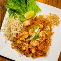 Pad Thai Noodle · Pan-fried Thai rice noodles with tofu, bean sprouts, ground peanuts, and egg.