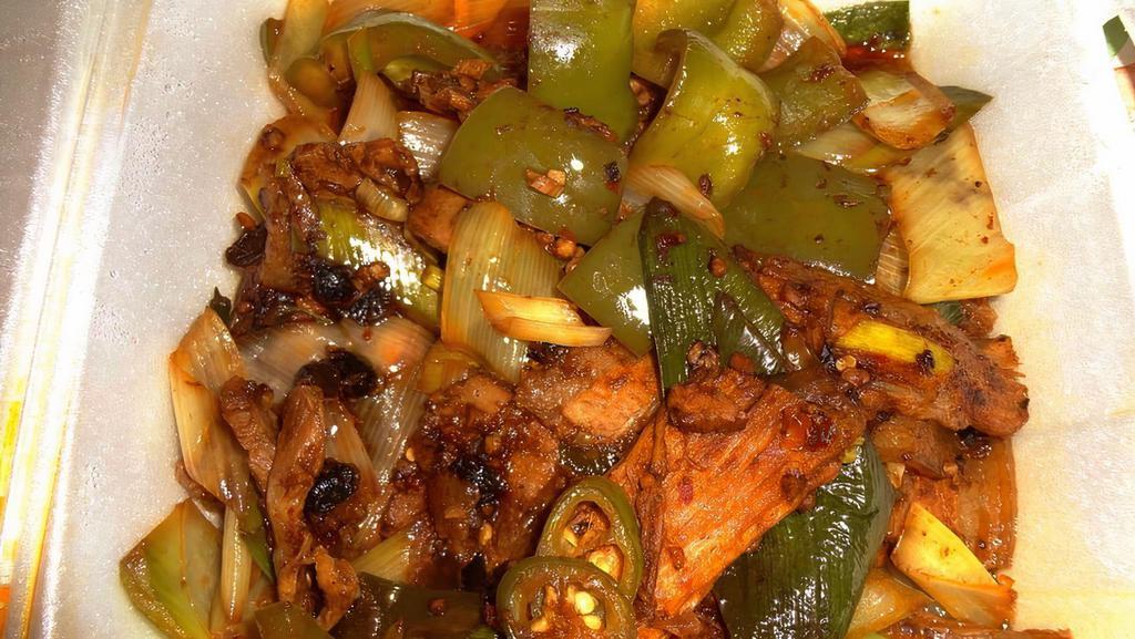 Sichuan Style Twice Cooked Pork Belly / 回鍋肉 · Spicy.