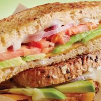 Gourmet Grilled Cheese · Swiss, cheddar, mozzarella, avocado, tomato, onion, mayo, and roasted red peppers.