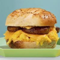 Sausage, Egg And Cheese Bagel · Your choice of bagel, two eggs, sausage and melted cheese.