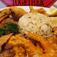 Triple Plate · The combo of Fried Fish, Chicken and Shrimps. Comes with your choice of 2 Sides. Select from...
