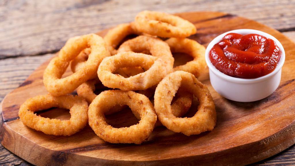 Onion Rings · Hand-cut onions battered and deep-fried till golden brown.