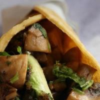Mushroom Taco · SUATEED MUSHROOMS WITH GRILLED ONIONS, AVOCADO, SALSA MILD