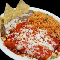 #3    Two Enchiladas. · Served with two sides of your choice.