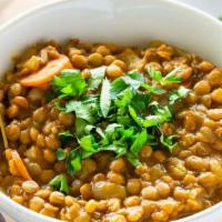 Lentil Soup · Gluten free. Vegetarian. Lentils, ginger, with ginger and jalapeno. Gluten free.