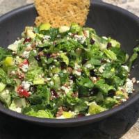 Blue Cheese Apple Pecan-Lighter Salad · Signature dish, gluten-free, vegetarian. Crisp romaine lettuce, apples, candied pecans, roas...