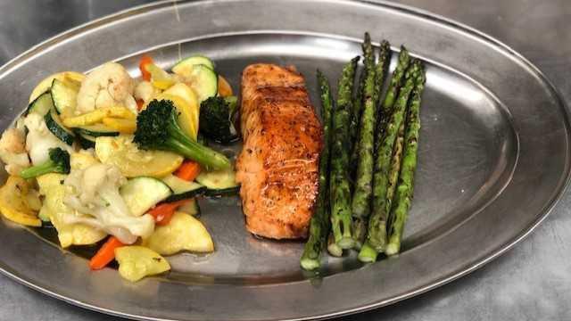 Fresh Atlantic Salmon Petite W/ Fresh Vegetables · Marinated, center-cut filet, seasoned and pan-seared in garlic butter, and dusted with lemon zest