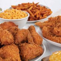 Family Meal Chicken & Tenders Platter · 12-pc Chicken Mix, 6-pc Cajun Tenders, 6-pc Biscuits, Family Fries