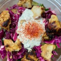 Middle Eastern Bowl  · Lebanon fried rice, shawarma salad, pickled red cabbage, cilantro- jalapeño yogurt dressing