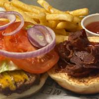 Bbq Bacon Burger · Angus Beef Patty, our Awesome BBQ Sauce, Cheddar Cheese, Bacon, Fresh Sliced Tomato, Sliced ...