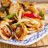 Clams With Sweet Chili Oil · Spicy. Sweet chili oil and garlic with clams and sweet basil.
