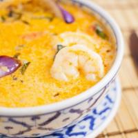 The River Thai Pineapple Curry · Pineapple and bell pepper simmered in the secret recipe of The River Thai red curry. Does no...