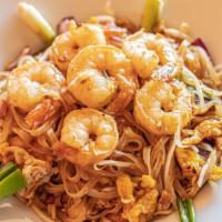 The River Pad Thai Noodle · Favorite. Stir-fried thai rice stick noodle with egg, bean sprout, green onion, and top with...