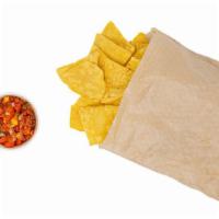 Chips & Pico · Fresh pico de gallo diced onion, tomato and cilantro (4 oz), and fried corn tortilla chips.