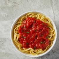 Spaghetti With Sauce · Perfectly cooked spaghetti topped with tangy tomato sauce. Find a location nearest you and g...