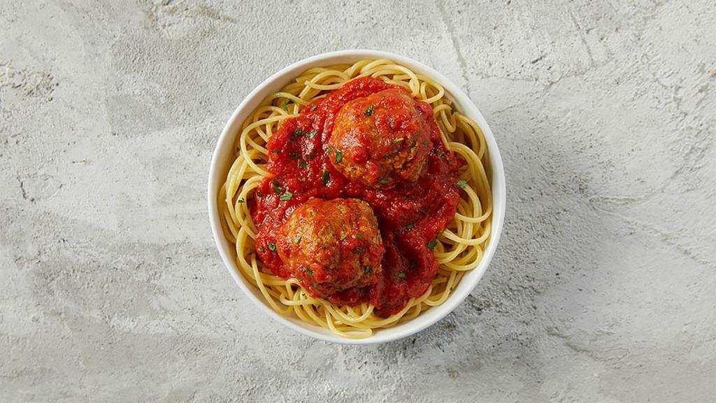 Large Spaghetti And Meatballs · Comes with two meatballs, marinara sauce, and a breadstick!
