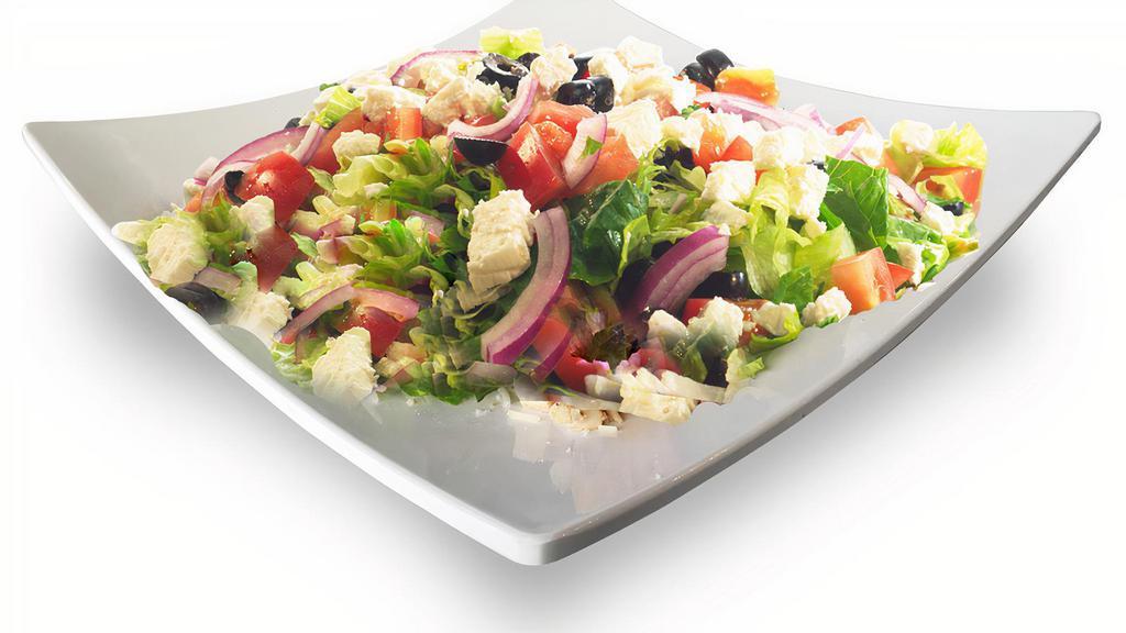 Greek Salad · Romaine lettuce, feta cheese, cucumber, kalamata olive, onion & balsamic vinaigrette.
