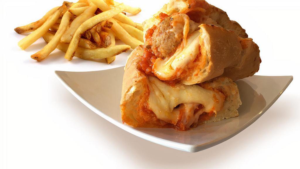 Meatballs Sandwich · Homemade meatballs drenched in marinara sauce and melted mozzarella cheese.
