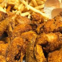 #3 Family Special · 16 pieces of our famous juicy golden fried chicken, served with 4 orders of French fries, 4 ...