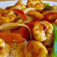 Shrimp Chili · Shrimp, jalapeno, bell peppers, garlic and onions.
