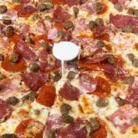 Meat Lovers Pizza · Pepperoni, ham, sausage, salami and mozzarella cheese