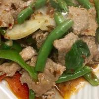 Spicy Basil (Kra-Prow) · Sautéed onions, green beans, bell pepper, basil with a spicy garlic sauce.