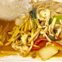 Spicy Bamboo Shoots · Sautéed onions, bamboo shoots, bell pepper, basil with a spicy garlic sauce.