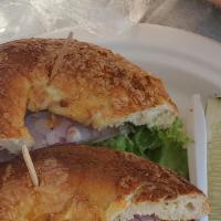 Turkey Pastrami · Bagel Sandwich of your choice with Turkey Pastrami.